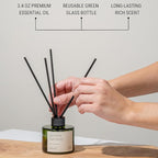 Craft & Kin Bamboo & Jasmine Reed Diffuser | All Natural Essential Oil & Rattan Scent Sticks | Fall Reed Diffusers for Home, Bathroom | Long Lasting Home Fragrance in Green Glass, 3.4oz