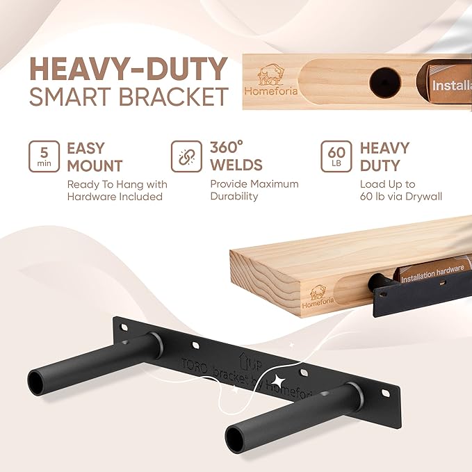 Homeforia 12 inch Oak Floating Shelf, High End Solid Real Wood 12inch Small Floating Shelves for Wall Mounted, Honey Oak Wooden 12in Floating Shelves, Heavy Duty Bracket, 12 X 6.5 X 1.75 in, Set of 4