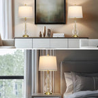 27.5" Clear Glass Table Lamp Set of 2,3-Way Dimmable Touch Control Bedside Lamps with USB Ports and AC Outlet, Modern Nightstand Lamps Gold lamp for Bedroom Living Room