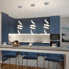 Modern Spiral LED Pendant Lights Kitchen Island, 22W Adjustable Height Hanging Light Fixture 4000K Chrome Chandelier for Dining Room Cafe Table, 1 Pack