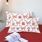 Christmas Comforter Set King Size,Red Christmas Bed Set with Reindeer, Bows and Santa Claus Bedding for Holiday, 3 Pieces 1 Reversible Comforter and 2 Pillowcases