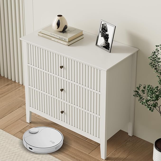 Large White 3 Drawer Dresser, Painted 30 Inch Tall Wood Nightstand with Storage, Wide Modern Chest of Drawers with Ball Bearing Slide for Bedroom Hallway Living Room Entryway Office