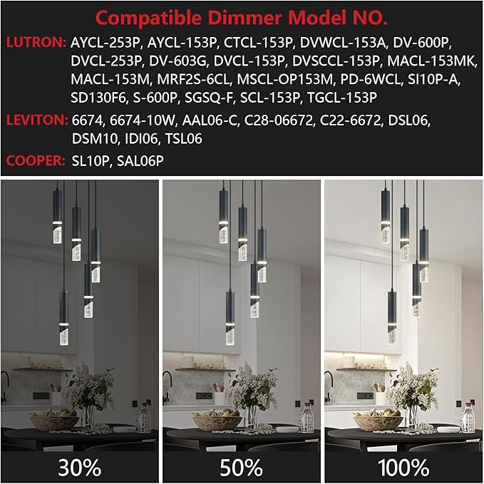 Modern Dimmable Led Pendant Lights Kitchen Island, Ideal for Living Room, Bedroom,Sink 30w LED Crystal Energy-Saving Hanging Lamp for Cozy Lighting (Black 5 Light)