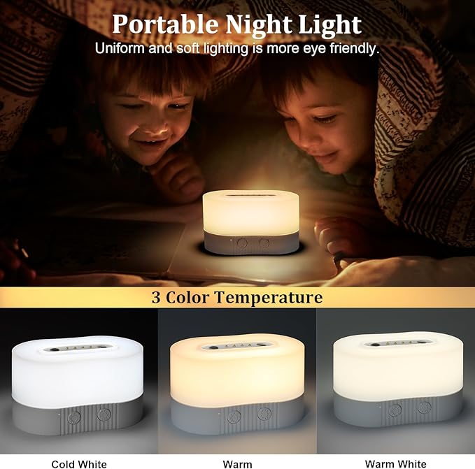 TRELC Portable Bedside Table Lamp, Atmosphere Light, LED Night Light with Magnetic Base, 8 RGB Colors & 3 Brightness, Cordless Rechargeable Ambient Light for Bedroom, Living Room, Gathering