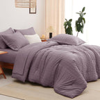 CozyLux Full Size Comforter Sets with Sheets Seersucker 7 Pieces Dusty Purple Bed in a Bag Textured Luxury Soft Bedding Set with Down Alternative Comforter, Sheets, Pillowcases & Shams for All Seasons