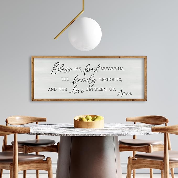 ZZJJHYWGQ Bless the Food Before Us Wall Sign Decor 40"×15" for Kitchen Dining Room Wall Art (Wood)