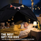 Sumbababy Full Size Bed Tent Canopy: Lights & Flags Indoor Floor Bed Kids Tent Playhouse - Space Blackout Sleeping Tents Indoor Breathable Portable Cottage Drafty Room Floor (Large Black)