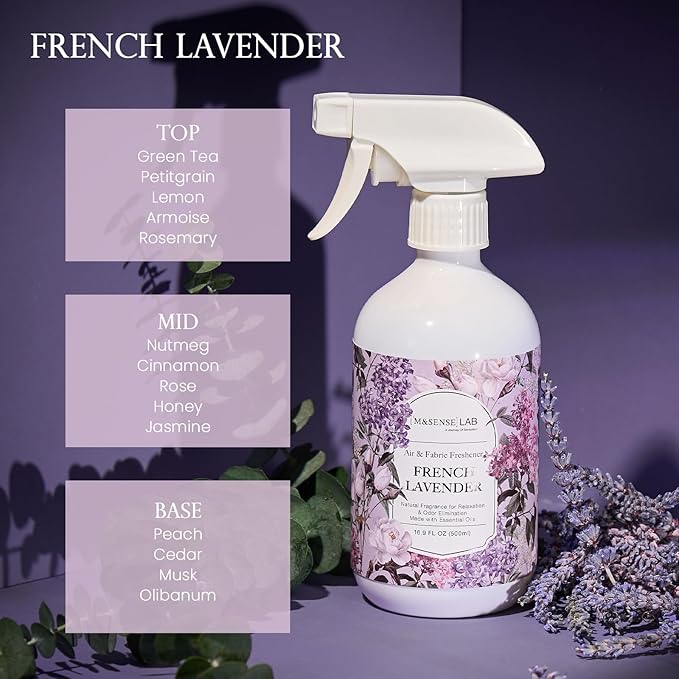 ‌M&SENSE Air & Fabric & Pet Odor Eliminator Spray - 16.9oz Large Size Natural Safe Air Freshener Lavender Scented Deodorizer for Home Eliminates Smoke Musty Smells Calming Scent for Bedtime Relaxation