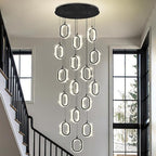 Large Crystal Chandeliers for Stairs Long Spiral Chandeliers for High Ceilings LED Crystal Ring Chandelier Dimmable 2700K-6000K 16-Light Black