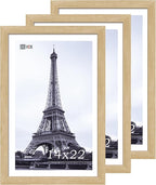 VCK 14x22 Picture Frame Set of 3 - Oak, Natural Solid Wood Poster Frames, Wall Gallery Frame