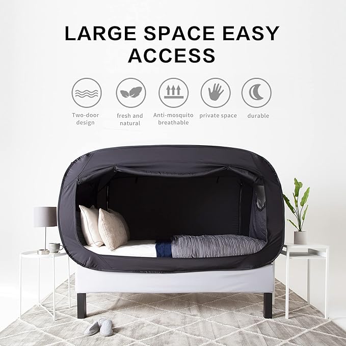 Bed Tent Full Bed Canopy Portable Dream Tent for Adult Indoor Sleeping Tents with 2 Doors Breathable Private Space Tents, Black
