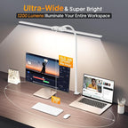 Syrinx LED Desk Lamp, Double Head Gooseneck Desk Lamps for Home Office with Gesture Switch & Wired Control, 12W Bright Modern Desk Light Eye-Caring Office Desk Lamp with Clamp for Crafting Reading