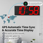 18.7'' Automic Digital Wall Clock, LED Wall Clock with Large Display, Multi-Function Clock with Alarm and Timer, Auto Time Sync Digital Clock with Adjustable Brigthness(Red)