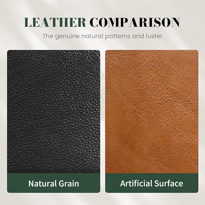 Genuine Leather Round Pouf Ottoman Footstool for Living Room, Bedroom, Indoor (Black)