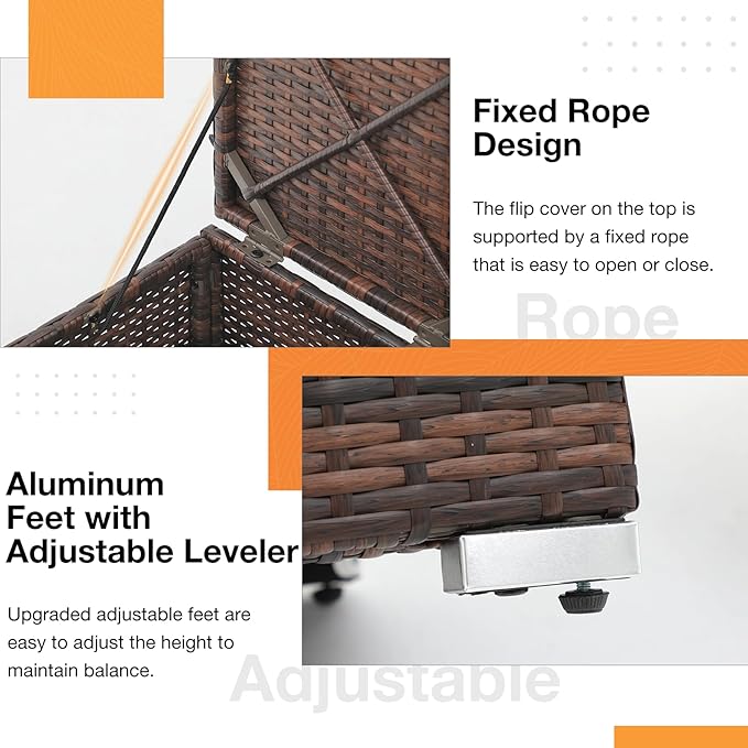 Patiorama 2 Piece Outdoor Patio Ottomans, All-Weather Brown PE Rattan Wicker Ottoman with Storage, Outdoor Footrest Footstool Seat w/Thick Cushion, Built-in Handle for Backyard Poolside Porch (Beige)