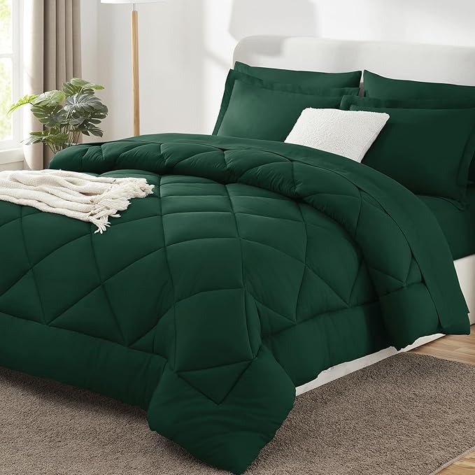 CozyLux California King Comforter Set Emerald Green - Cal King Bed in a Bag 7 Pieces, Luxury Soft Bed Set for All Seasons, Bedding Set with Down Alternative Comforter, Sheets, Pillowcases & Shams