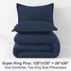 Litanika Navy Blue Oversized King Comforter Set Super King Plus Size, 3 Pieces Lightweight Solid Bedding Comforter Set, All Season Fluffy Bed Set (128x120In Comforter & 2 Pillowcases)