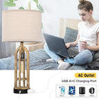 Seealle Table Lamp for Living Room Set of 2 - Wood-Like Bedside Lamp for Bedroom with USB C+A & Outlet, Farmhouse Lamps for Night Stands, 3-Way Dimmable Touch Lamps for Living Room