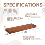 Homeforia Oak Floating Shelves 30 inch Long, High End Solid Real Wood 30inch Floating Shelf for Wall Mounted, Honey Oak Wooden 30in Floating Shelves, Heavy Duty Bracket, 30 X 6.5 X 1.75 in, Set of 2
