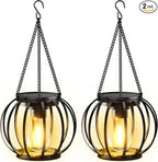 KOOPER Solar Lanterns Outdoor Waterproof, Upgraded Metal Hanging Solar Lights Outdoor Lanterns, Brighter Auto On/Off Outdoor Hanging Lantern for Yard Patio Pathway Porch Garden Decor 2 Pack