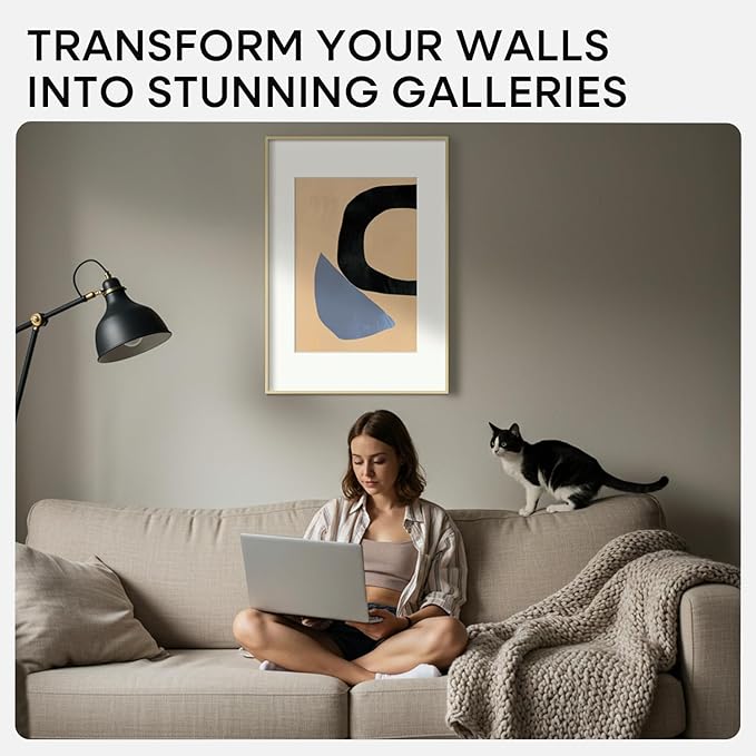 Homeforia A1 Poster Frame Gold, High End Metal 23.4 x 33.1 inches Large Picture Frames with Mat 16.5 x 23.4 for Photo, A1 Size Frames Matted to A2 Print, 23.4x33.1 Thin Frame, Tempered Glass, Set of 1