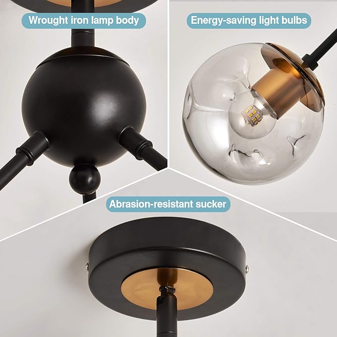 SZXYKEJI 6-Lights Glass Chandelier，Modern Flush Mount Ceiling Light Fixture，Farmhouse Lighting for Dining Room Living Room Bedroom Kitchen Passageway..