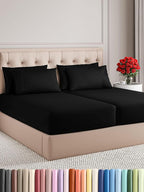 Split King Sheets Set 7 Piece - Includes 4 Pillowcases - Bed Sheets Split King - Soft Hotel Luxury Bedding - Cooling, Comfy & Breathable - 1 Flat & 2 Fitted & 4 Pillowcases w/ Deep Pockets - Black