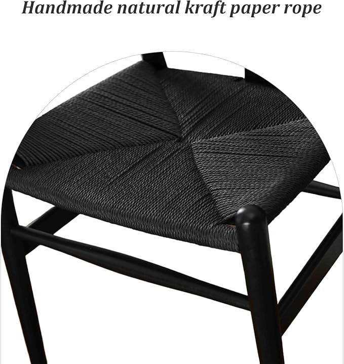 Wishbone Chair Natural Solid Wood Dining Chair/Hans Vegner Y Chair Rattan and Wood Accent Armrest Chairs Set of 2 (Ash Wood - Black)