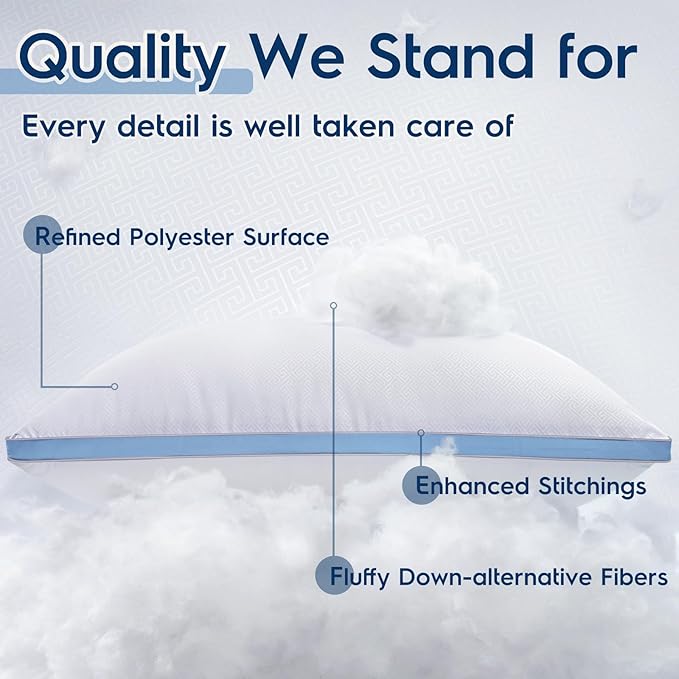 viewstar Pillows Queen Size Set of 2, Bed Pillows for Sleeping, Queen Pillows 2 Pack for Back and Side Sleepers, Fluffy Pillows for Bed with Down Alternative, Machine Washable, Light Blue, 20" x 30"