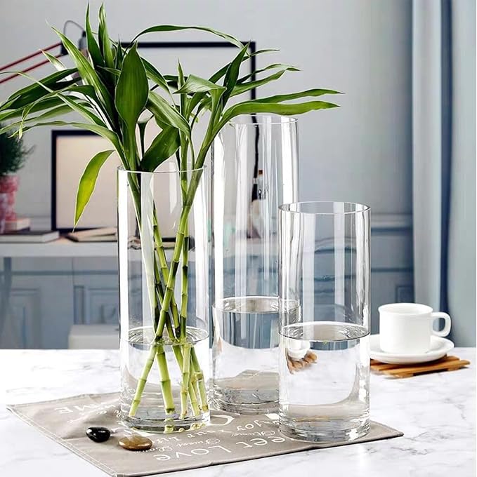 24 Pack Glass Cylinder Vases 4,6,8,10 Inch Tall Clear Flower Vase Hurricane Floating Candle Holder for Table Centerpiece Wedding Home Decor