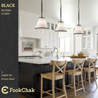 3-Pack Black Pendant Lights Kitchen Island Ceiling Pendant Light with Linen Lampshade 10in Transition Pendant Hanging Light with Chain for Kitchen Sink Entryway Hallway Dining Room