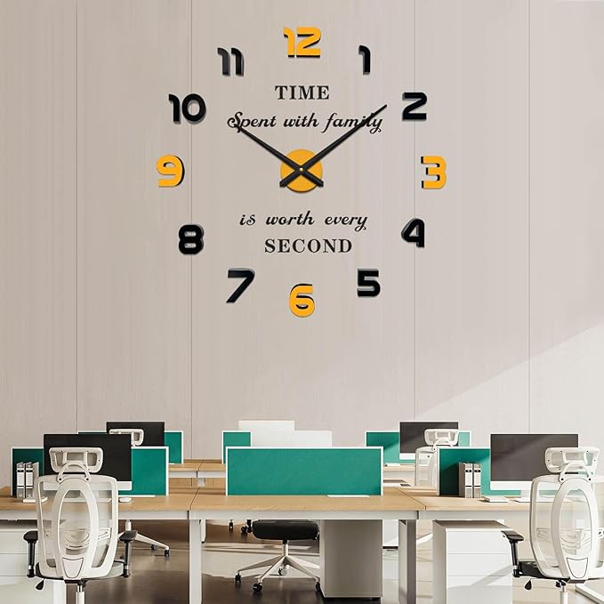 VANGOLD Wall Clock Large Wall Clock for Living Room Decor, Decorative Wall Clocks Battery Operated (Black Gold Wall Decor)