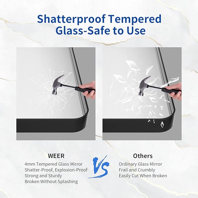 WEER 36X36 Inch Black Metal Framed Bathroom Mirror, Matte Black Bathroom Vanity Mirror, Rectangular Black Wall Mirror for Bathroom, Tempered Glass, Rounded Corner, Hangs Horizontal or Vertical