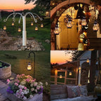 Solar Hanging Lanterns Outdoor Waterproof, Vintage Mini Metal Lantern with Flickering Solar Powered Tea Lights, Perfect Chargeable Solar Lights for Backyard Patio Garden Fence Tree Decoration-4Pack