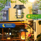 Solar Lanterns Outdoor Waterproof, Upgraded Flickering Flames Hanging Solar Lights for Outside with Wall Hooks, Halloween Decor Retro Metal Outdoor Lanterns Auto On/Off for Patio, Yard Decor