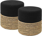 REDEARTH · Cylindrical Pouf Ottoman - Braided Pouffe Accent Sitting Round Footrest for Living Room, Bedroom, Nursery, kidsroom, Patio ; 70% Cotton 30% Jute, Set of 2 (14.5x14.5x16; Black Natural)