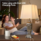 AIDENOEY Farmhouses Table Lamp with USB & USB-C Charging Ports, 3-Color Dimmable & Stepless Bottom Dimming, Touch Control & Switch, Vintage Bedside Lamp for Bedroom Living Room Office,(27.5" high)