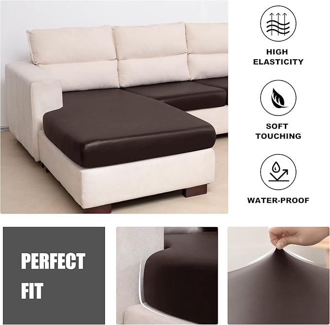 Yates Home Sectional Couch Covers 4 Piece Sofa Cushion Covers for L Shape Couch PU Leather Separate Cushions Couch Chaise Slip Cover for Both Left/Right Sectional Couch(3 Seater + 1 Chaise,Chocolate)