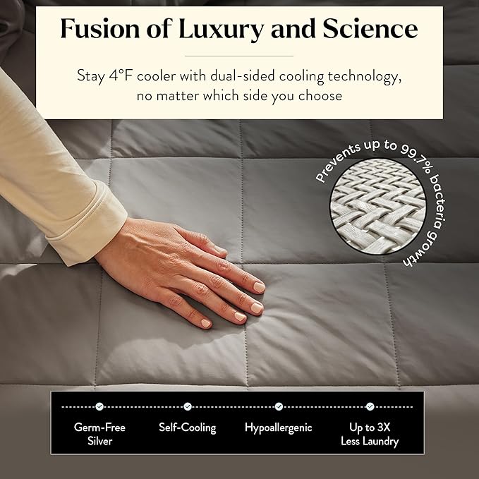 Miracle Made Soft Cooling Comforter – All-Season Silver-Infused Cozy Cotton Fabric – Lightweight, Hypoallergenic Bedding for Hot Sleepers, Queen Size Blanket, Stone