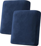 H.VERSAILTEX Velvet Stretch Couch Cushion Cover Plush Cushion Slipcover for Chair Loveseat Sofa Cushion Furniture Protector Seat Cushion Sofa Cover (2 Piece Medium Sofa Cushion Covers, Navy)