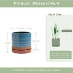 6 Inch Plant Pots, Ceramic Planter Pot with Drainage Hole & Saucer, Indoor/Outdoor Cylinder Round Planter Pot, Aqua Blue & Terracotta Red