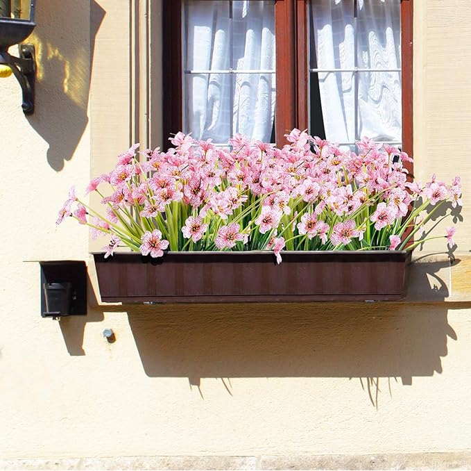 20 Bundles Artificial Flowers Outdoor UV Resistant Fake Flowers No Fade Faux Plastic Plants Garden Porch Window Box Decorating(Pink)…