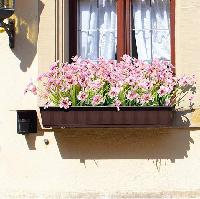 12 Bundles Artificial Flowers Outdoor UV Resistant Fake Flowers No Fade Faux Plastic Plants Garden Porch Window Box Decorating (Pink)