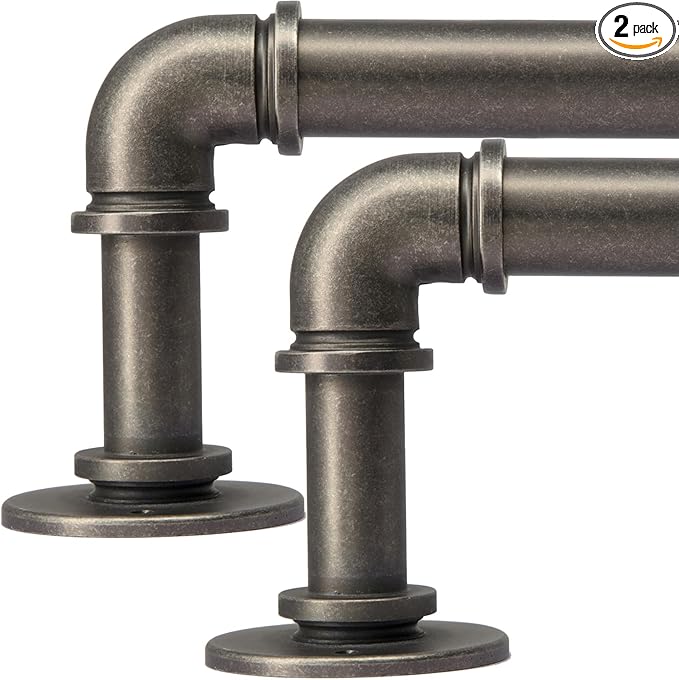 2PCS Industrial Curtain Rods for Windows 18 to 88 Inches Adjustable Length, 1 Inch Diameter, with Aluminium Finials (Antique Silver, 18” to 88”2PCS)