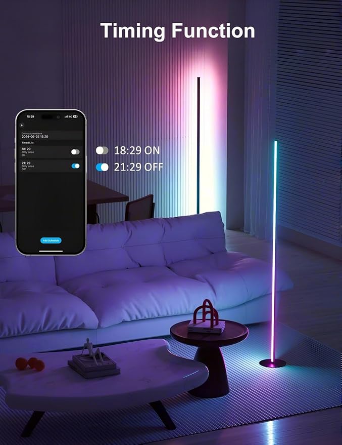 RGB IC Corner Floor Lamp, Upgraded LED Corner Lamp APP and Remote Control, 16 Million Colors and Warm White, Music Sync, Timing Function, Color Changing Ambient Light for Living Room Bedroom Gaming