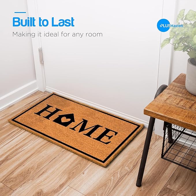 PLUS Haven Coco Coir Door Mat with Heavy Duty Backing, Natural Home Doormat, 17.5”x30” for Entrance, Front Porch, Easy to Clean Entry Mat, Outdoor and Indoor Uses, Home Decor
