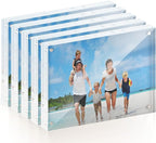 5x7 Acrylic Picture Frame 5 Pack, 20mm Thick Magnetic Double Sided Display 20% Thicker- Frameless Clear Transparent Photo Frame for Desktop/Tabletop, Self Standing with Microfiber Cloth