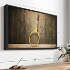ElephantStock Vintage Tennis Racket Wall Art - Horizontal Framed Canvas - 1-Piece Living Room Wall Decor - Photography Sports Canvas Print - Brown and Black Decor for Wall - 25" X 17"