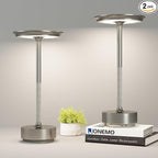 2 Pack Cordless Table Lamp, LED Rechargeable Table Light with 3 Temp Settings, Stepless Dimming, 5000mAh Battery, USB-C, Memory, Aluminum Alloy, for Home, Patio, Restaurant, Outdoor. Silver