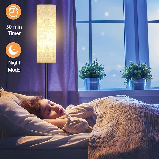 Smart LED Floor Lamp with APP Control & RGB Colors - Dimmable Standing Lamp for Living Room, Bedroom, Gaming - Remote, Timer, 9W Bulb Included, 67" Modern Tall Lamp (C:Black Beige)